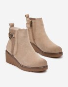  Botine Bej cu Platformă în Stil Chelsea cu Ornament Metalic Savanesse