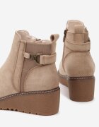  Botine Bej cu Platformă în Stil Chelsea cu Ornament Metalic Savanesse