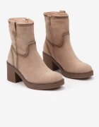  Botine Bej cu Toc cu Cusături Decorative și Curea Atinthela