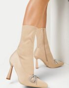  Botine Bej cu Toc Cui Geometric cu Fundiță Decorativă Agnese