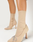  Botine Bej cu Toc Cui Geometric cu Fundiță Decorativă Agnese