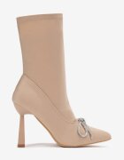  Botine Bej cu Toc Cui Geometric cu Fundiță Decorativă Agnese