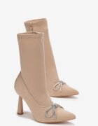  Botine Bej cu Toc Cui Geometric cu Fundiță Decorativă Agnese