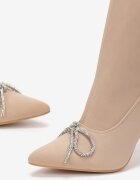  Botine Bej cu Toc Cui Geometric cu Fundiță Decorativă Agnese