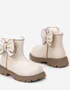  Botine Bej Elegante cu Fundă Decorativă Temindria