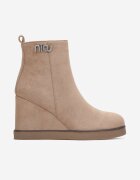  Botine Bej închis cu talpă compensată cu cataramă decorativă cu zirconii Atuna