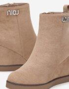  Botine Bej închis cu talpă compensată cu cataramă decorativă cu zirconii Atuna