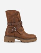  Botine Bej închis cu talpă plată cu carâmb asimetric decorate cu curele cu catarame Felzina