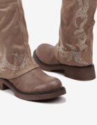  Botine Bej închis cu talpă plată cu manșetă răsfrântă și Zirconii Leminita
