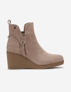  Botine bej închis cu toc pană cu fermoar Bantri