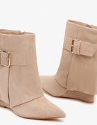  Botine Bej închis din Imitație de Antilopă pe Toc Pană cu Tivul Întors cu Decupaj și Cataramă Tirida