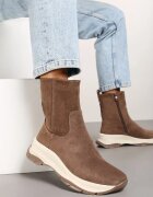  Botine Bej închis din imitație de piele întoarsă cu Talpă Groasă în Stil Streetwear Reanornna