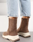  Botine Bej închis din imitație de piele întoarsă cu Talpă Groasă în Stil Streetwear Reanornna