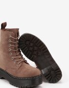  Botine Bej închis pe Platformă stil Worker din imitație de Velur Justinata