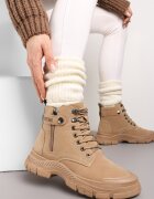  Botine Bej închis tip trapper cu talpă groasă Beanika