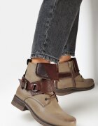  Botine bej închis tip worker cu carâmb răsfrânt și accent metalic Silliot