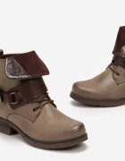  Botine bej închis tip worker cu carâmb răsfrânt și accent metalic Silliot