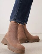  Botine bej închise din imitație de velur cu platformă reliefată Naorinda