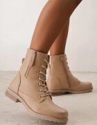  Botine bej plate stil Worker cu șireturi și fermoar decorativ Tarlina