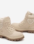  Botine Bej Plati Trapper Decorate cu inimă Leriscca