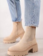  Botine bej stil Chelsea cu platformă și toc stil Grunge cu inserție elastică Lerisela