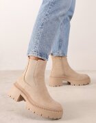  Botine bej stil Chelsea cu platformă și toc stil Grunge cu inserție elastică Lerisela