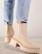  Botine bej stil Chelsea cu platformă și toc stil Grunge cu inserție elastică Lerisela
