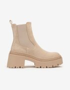  Botine bej stil Chelsea cu platformă și toc stil Grunge cu inserție elastică Lerisela