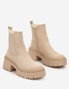  Botine bej stil Chelsea cu platformă și toc stil Grunge cu inserție elastică Lerisela