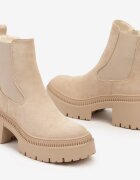 Botine bej stil Chelsea cu platformă și toc stil Grunge cu inserție elastică Lerisela