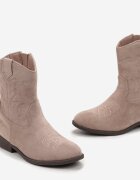  Botine Bej Stil Cowboy cu Cusături Taito