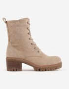  Botine Bej Stil Worker cu Toc Decorate cu Șireturi Timette