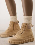  Botine Bej Vices pe Talpă Groasă Embosată cu Șireturi și Cusături Decorative Savethira