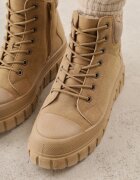  Botine Bej Vices pe Talpă Groasă Embosată cu Șireturi și Cusături Decorative Savethira