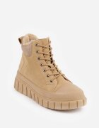  Botine Bej Vices pe Talpă Groasă Embosată cu Șireturi și Cusături Decorative Savethira