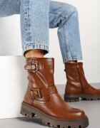  Botine Biker Maro deschis cu Talpă Groasă Embosată Decorate cu Catarame Ravalissae