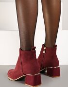  Botine Bordo din imitație de piele întoarsă cu toc bloc jos și inserție metalică Anorvia