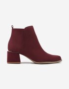  Botine Bordo din imitație de piele întoarsă cu toc bloc jos și inserție metalică Anorvia