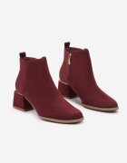  Botine Bordo din imitație de piele întoarsă cu toc bloc jos și inserție metalică Anorvia