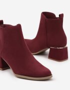  Botine Bordo din imitație de piele întoarsă cu toc bloc jos și inserție metalică Anorvia
