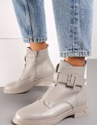  Botine Chelsea Bej cu talpă plată cu cataramă reglabilă Mivanira