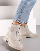  Botine Chelsea Bej cu talpă plată cu cataramă reglabilă Mivanira