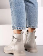  Botine Chelsea Bej cu talpă plată cu cataramă reglabilă Mivanira
