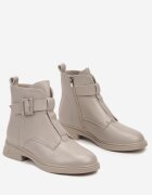  Botine Chelsea Bej cu talpă plată cu cataramă reglabilă Mivanira