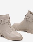  Botine Chelsea Bej cu talpă plată cu cataramă reglabilă Mivanira
