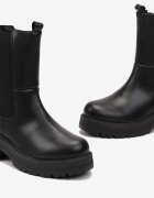  Botine Chelsea Negre cu Talpă Groasă Fistta
