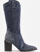  Botine Cowboy Bleumarin cu Toc și Broderie Laora