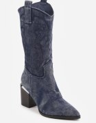  Botine Cowboy Bleumarin cu Toc și Broderie Laora