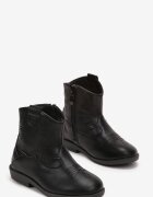  Botine Cowboy Negre cu Cusături pe Talpă Plată Lmelie