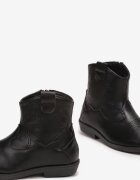  Botine Cowboy Negre cu Cusături pe Talpă Plată Lmelie